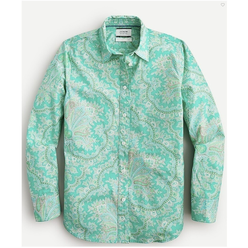 J. Crew Collection Mint Paisley Button Down Long-Sleeve Shirt Size 2